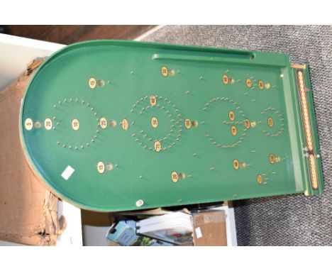 A large vintage green bagatelle Corinthian games board, manufacturer label 'Chad Valley, Harborne, England, ball's included, 