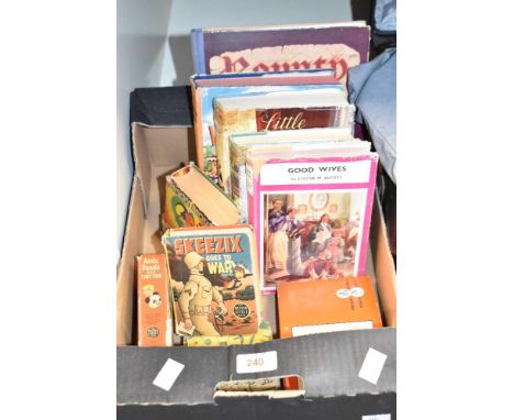 A box of books containing a 1940's Mickey Mouse by Walt Disney, Popeye all pictures comic, The Lone Ranger ect, (11).