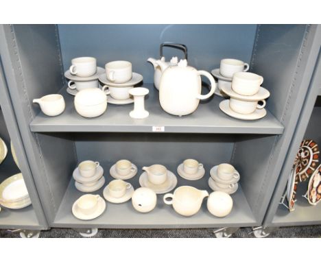 A Hornsea Concept teas service, decorated in the Art Deco style, having geometric designs and swan handles, to include 1 tea 