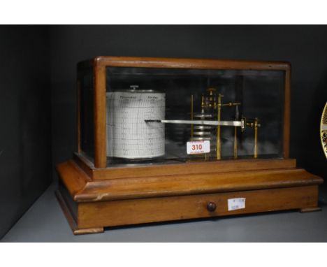 An Early 20th Century Fine Traditional English Mahogany Barograph by Casella, London, set in a glass case with bevelled edge'