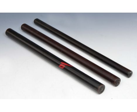 THREE CHINESE HARDWOOD SCROLL WEIGHTS