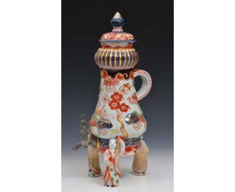 A SAMSON JAPANESE STYLE IMARI COFFEE EWER decorated in iron-red, blue and green enamels, showing cranes flying amongst foliag