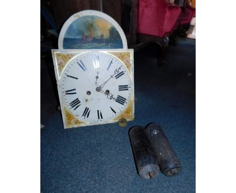 A 19thC oak longcase clock, painted dial with an eight day movement. (AF)