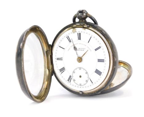 A H G Graves of Sheffield silver Edward VII pocket watch, with white enamel Roman numeric dial and seconds dial, inscribed Th