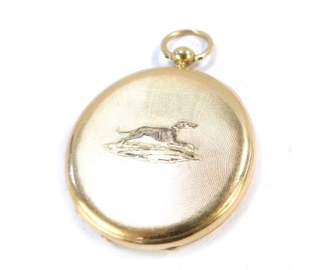 A 19thC Patek &amp; Co full hunter pocket watch, with machine engraved case and greyhound motif, key wind, movement no.4474, 