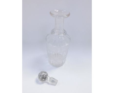 A Victorian cut glass decanter and stopper, etched with a banner 'Whisky 1' , in a surround of vines, 33.5cm high.
