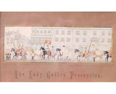 A 19thC Stevengraph of the Lady Godiva procession, 14.5cm x 5.5cm, in black and gilt frame.