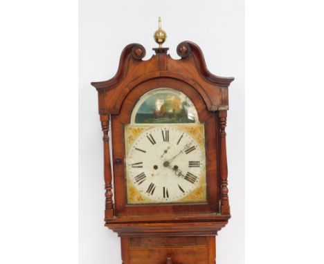 A 19thC mahogany longcase clock, the dial painted with ships marked Henry Goodwin of Newark, with eight day movement, above s