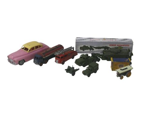 A collection of die-cast toys, including a Dinky Supertoys 660 Tank transporter with box, a/f, a Dinky Foden truck, fire engi