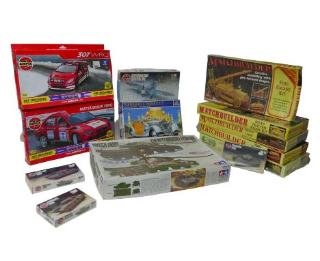 A collection of Airfix and Matchbuilder boxed models, with eight Airfix kits, including 1:25 scale British Army Centurion Mk 