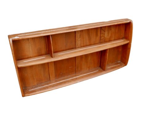 An Ercol elm wall mounting set of shelves, 'Panelled Hanging Back', model 386, 107 by 13 by 50cm high.