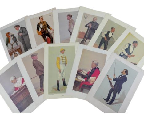 A collection of Vanity Fair Spy Prints including a cartoon of jockey Daniel Aloysius Maher 'Danny' 1903 lithograph, 39.7 by 2