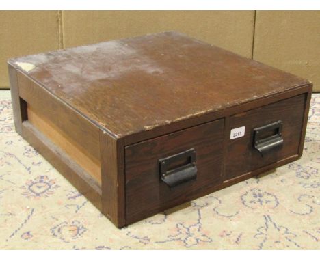 A vintage oak veneered two drawer filing cabinet together with a contemporary light steel example (2) 