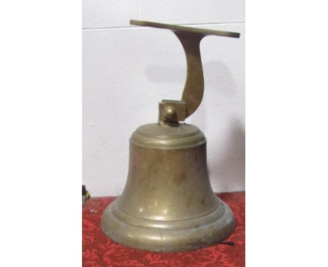 Good quality heavy brass Trinity school bell on hinged bracket with clapper, 43 cm high 