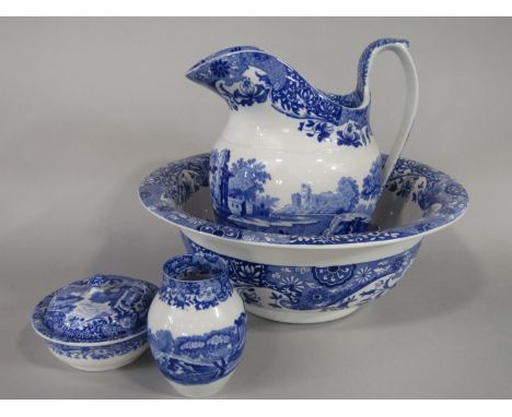A Copeland Spode Italian pattern jug and basin set, together with matching soap dish and drainer and cover and toothbrush jar