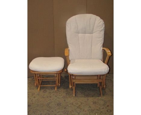 A Mammas &amp; Pappas Dutailer adjustable nursing chair and matching stool with light beechwood frame 