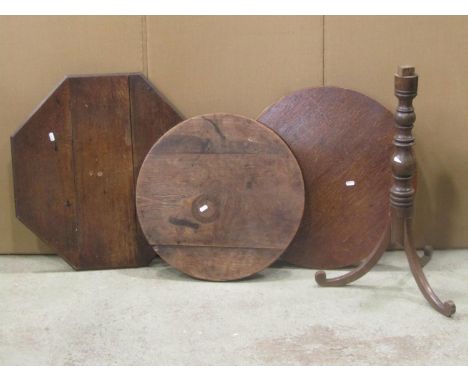 Three 19th century oak country made occasional table tops (two circular, one octagonal), together with a Regency oak occasion