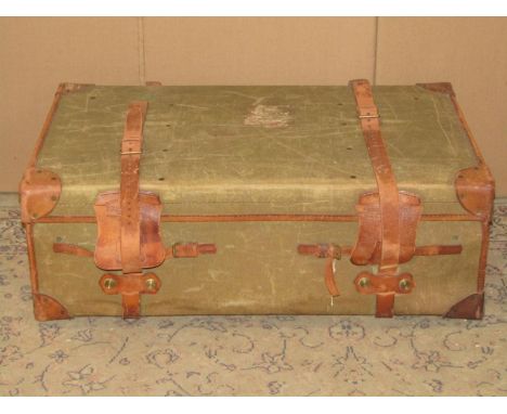A good quality vintage green canvas and leather re-enforced case stamped Drew &amp; Sons, London