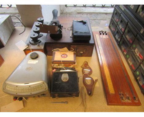 A FE Becker &amp; Co London, Resistance Measure, Resistance Box, Made by H Tinsley, London, a Pye Scalamp Galvanometer, cased