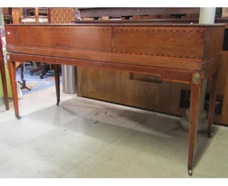A Georgian mahogany square piano by Broaderip &amp; Wilkinson, Haymarket, London with inlaid satinwood and chevron banded det