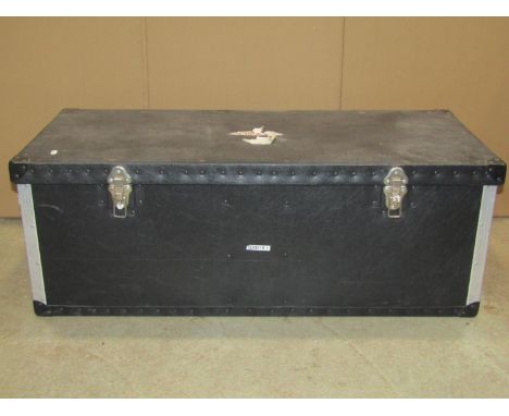 A fibre and aluminium re-enforced trunk containing a composite human skeleton, with applied label Adam Rouilly, Human Osteolo