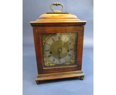 Mid-20th century walnut cased three train bracket type clock by Bright of Scarborough, gilt dial with silvered chapter ring a