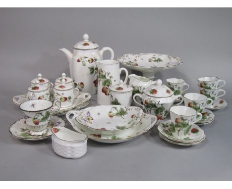 A collection of Coalport Strawberry pattern wares comprising coffee pot, milk jug. cream jug, covered sucrier, preserve pot, 