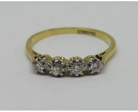 18ct four stone diamond ring, size R, 2.9g 