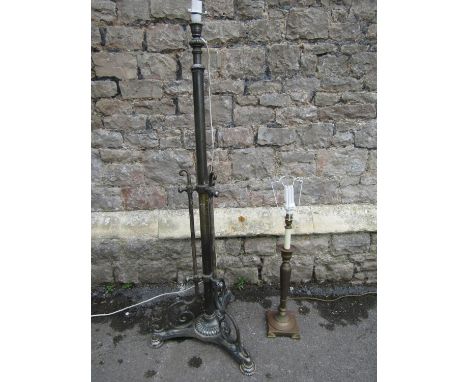A good quality heavy floorstanding plated telescopic oil lamp standard (later converted to electricity), with simple tubular 