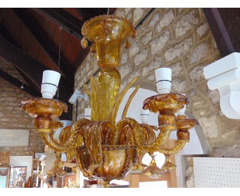 Good Venetian amber glass six branch chandelier/ceiling light, 50 cm high appros 