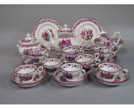 A collection of early Victorian teawares probably commemorating the marriage of Victoria and Albert, with pink lustre decorat