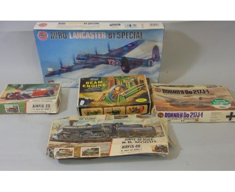 Airfix model kits: Avro Lancaster B1 special (with original cellophane), Dorner Do 217J-1, BR Mogul, 1911 Prince Henry and Be