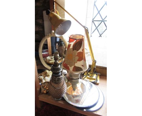 Herbert Terry anglepoise lamp with stepped square base, together with a collection of vintage mirrors, a rattan clad table la