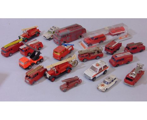 Collection of 17 unboxed fire engines by Lesney, Days Gone, Corgi Juniors,  Dinky fire engine (playworn) and a boxed Majorett