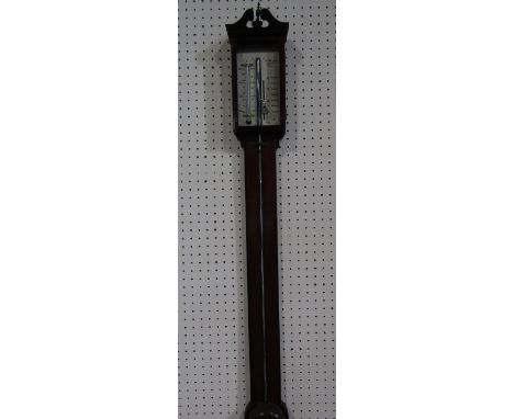 Comitti &amp; Son of London mahogany stick barometer, with silvered back plate, 99cm high 