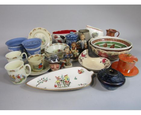 A collection of Royal Doulton Bunnykins nursery wares including three bowls, two mugs, a cup, a saucer and four plates, Crown