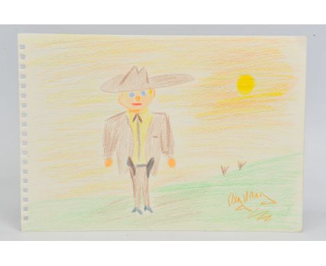 REGGIE KRAY (1933-2000), a crayon on paper drawing of a cowboy wearing a stetson, signed lower right, unframed, approximately