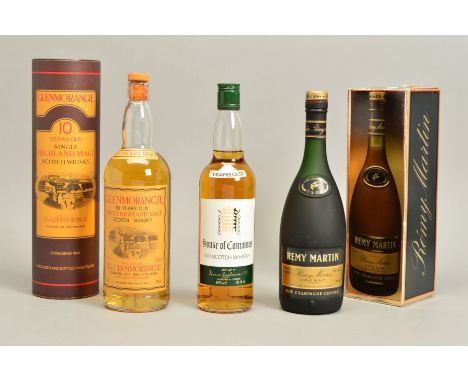 TWO BOTTLES OF SCOTCH WHISKY AND A BOTTLE OF COGNAC, comprising a bottle of Glenmorangie 10 Year Old Single Malt, 43% vol, 1 