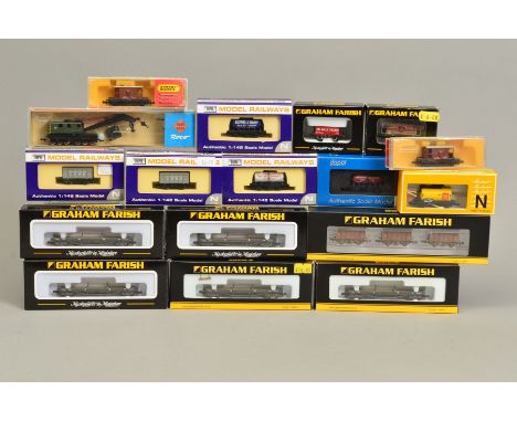 A QUANTITY OF ASSORTED BOXED N GAUGE ROLLING STOCK, Graham Farish by Bachmann, Graham Farish, Dapol, Hornby Minitrix, Herkat 