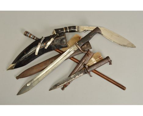 A SELECTION OF MILITARY ITEMS, comprising a WWI era Imperial German 'Butcher' bayonet and scabbard by the maker 'E &amp; F Ho