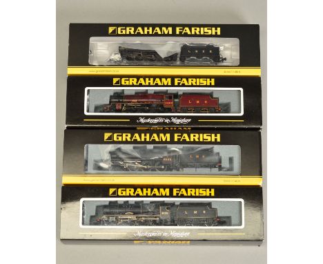 FOUR BOXED GRAHAM FARISH BY BACHMANN N GAUGE LOCOMOTIVES, Jubilee Class 'Trafalgar' No.5682, L.M.S. maroon livery (372-477), 