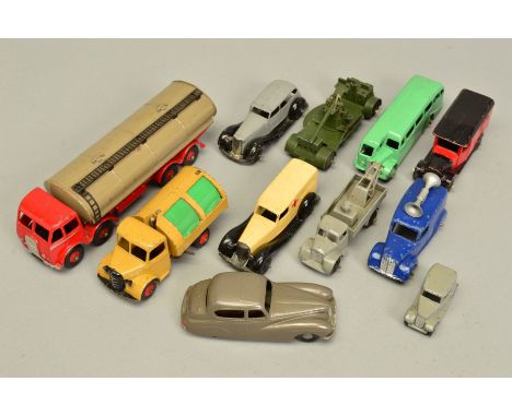 A QUANTITY OF LOOSE DINKY AND CHAD VALLEY DIECAST VEHICLES, including Foden 14T Tanker, No.504, 1st type cab, red chassis, ca