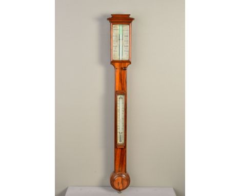 A VICTORIAN ROSEWOOD STICK BAROMETER, by Bailey of 14 Bennetts Hill, Birmingham, caddy style pediment over rectangular barome