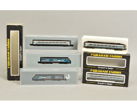 A BOXED GRAHAM FARISH BY BACHMANN N GAUGE INTERCITY 125 HST SET, comprising power car, No.43056, dummy power car, No.43178 an