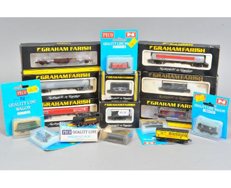 A QUANTITY OF BOXED N GAUGE ROLLING STOCK, all are British outline models, including Graham Farish and Farish by Bachmann, Pe