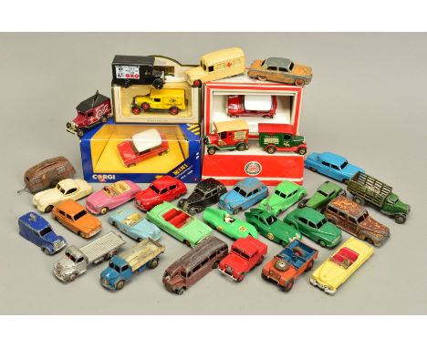 A QUANTITY OF UNBOXED DINKY TOYS, including Cadillac Eldorado, No.131, in yellow, Standard Vanguard, No.153, mid blue with fa