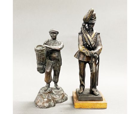 Two bronze figures of a gentleman, one military and one golfing without clubs, tallest H. 32cm.