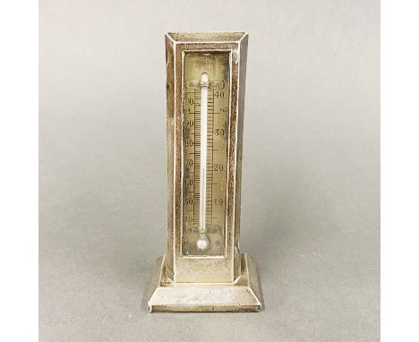 A hallmarked silver cased thermometer, H. 16cm
