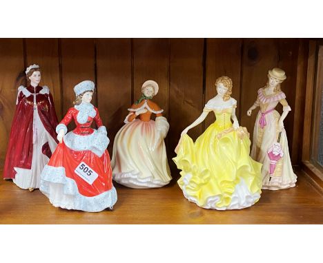 A set of Four Royal Doulton 'Pretty Ladies' collection figures comprising of the four seasons together with a Royal Worcester