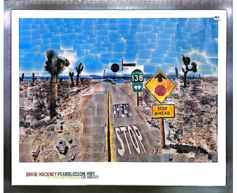 A large framed David Hockney exhibition poster, frame size 124 x 98cm.